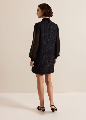 Phase Eight Sabine Tweed Dress Navy USA | 2497158-PM